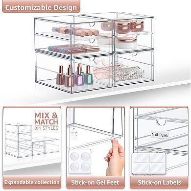 Sorbus 3 Drawers Acrylic Organizer - 4 Pcs Clear Stackable Storage Drawers