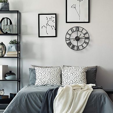 Sorbus 16" Oversized Black Metal Decorative Analog Round Wall Clock