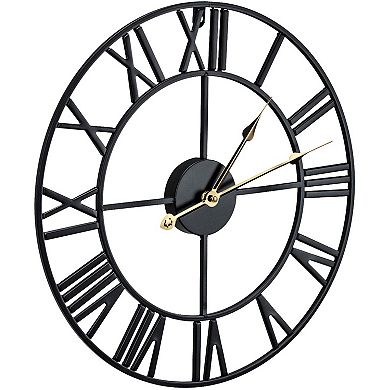 Sorbus 16" Oversized Black Metal Decorative Analog Round Wall Clock