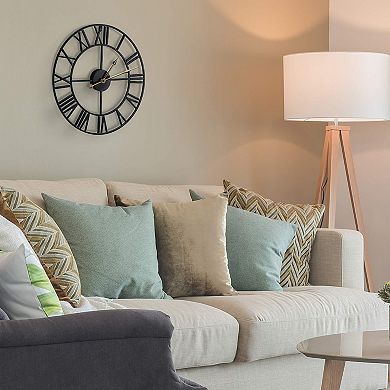 Sorbus 16" Oversized Black Metal Decorative Analog Round Wall Clock