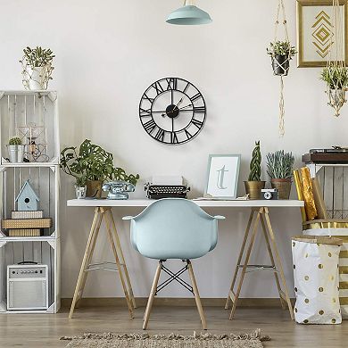 Sorbus 16" Oversized Black Metal Decorative Analog Round Wall Clock