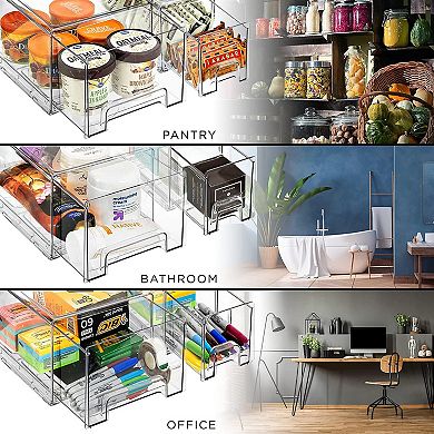 Sorbus 3 Piece (2 Small and 1 Large) Clear Stackable Pull-Out Drawers - Organization and Storage
