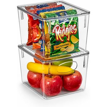 Sorbus 2 Pack Small Clear Storage Bins with Handles and Lids - for Kitchen, Pantry & Refrigerator