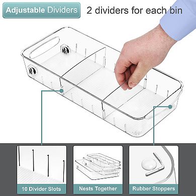 Sorbus 3 Piece Variety Size Pack Flat Clear Bins on Wheels with Dividers