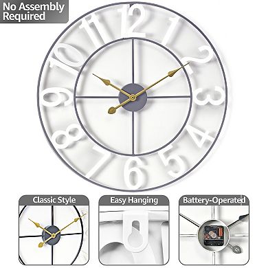 Sorbus 16-inch Large Numeral Decorative Wall Clock (White)