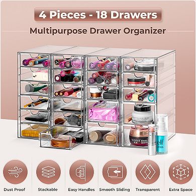 Sorbus 22 Drawers Acrylic Organizer - 4 Pcs Clear Stackable Storage Drawers