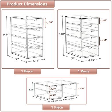 Sorbus 12 Drawers Acrylic Organizer - 3 Pcs Clear Stackable Storage Drawers