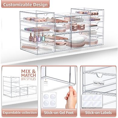 Sorbus 16 Drawers Acrylic Organizer - 4 Pcs Clear Stackable Storage Drawers