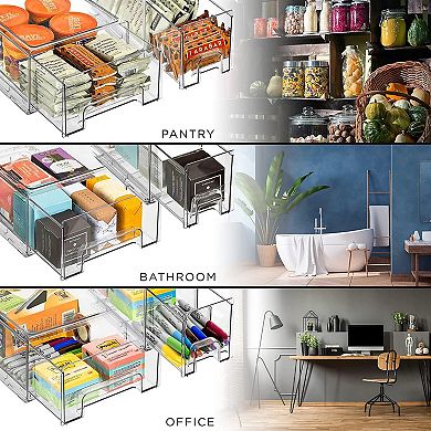 Sorbus 3 Piece (2 Small & 1 Medium) Clear Stackable Pull-Out Drawers - Organization and Storage