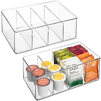 Sorbus 2 Pack Storage Bins with Dividers - Store Tea Bags, Seasonings, Drink Packets, Oatmeal