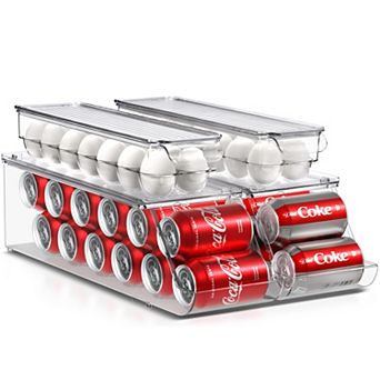 Sorbus 2 Stackable Can Dispenser Holds 12 Cans Each & 2 Egg Holders with Lid holds 14 eggs
