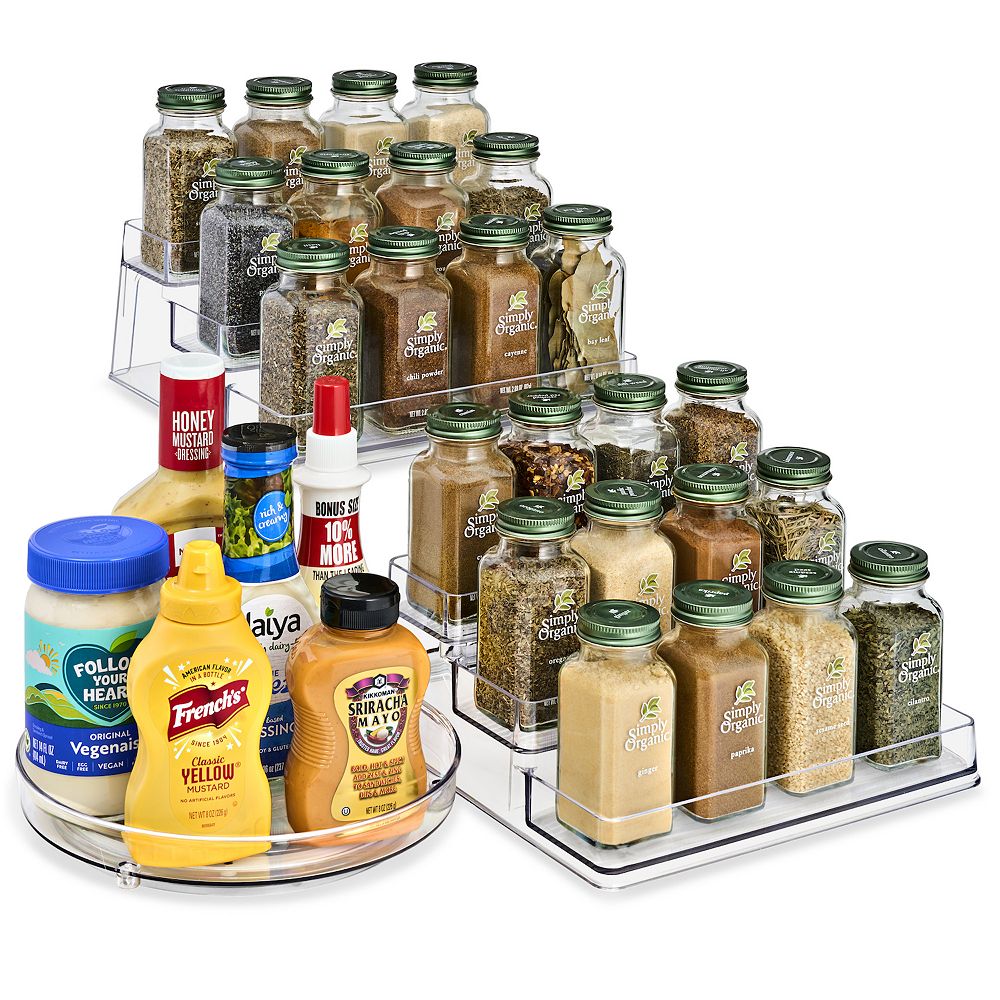 Sorbus 2 Pack 3-Tier Clear Spice Organizer and 9-Inch Lazy Susan