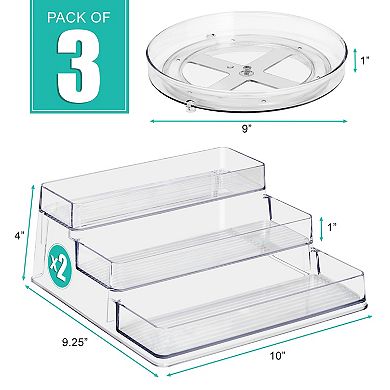 Sorbus 2 Pack 3-Tier Clear Spice Organizer and 9-Inch Lazy Susan