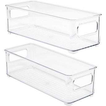 Sorbus 2 Pack Narrow Stackable Clear Bins with Handles- for Kitchen Pantry & Fridge Organization