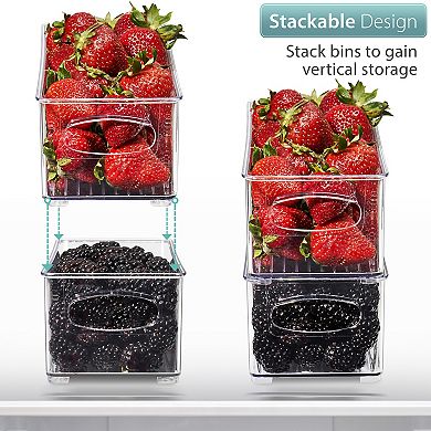 Sorbus 2 Pack Narrow Stackable Clear Bins with Handles- for Kitchen Pantry & Fridge Organization