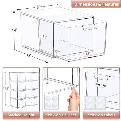 Sorbus 8 Pack Clear Stackable Acrylic Drawer Makeup Organizers