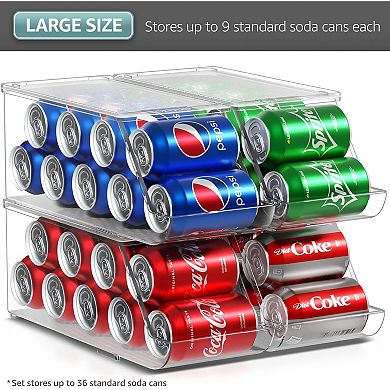 Sorbus 4-Pack Clear Plastic Soda Can Organizer with Lid - Holds 9 Cans Each