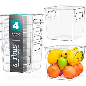 Sorbus 4 Pack Small Clear Storage Bins - for Kitchen, Pantry & Refrigerator