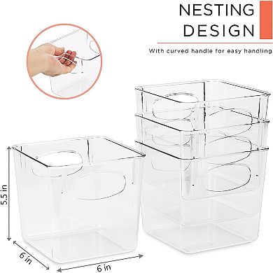 Sorbus 4 Pack Small Clear Storage Bins - for Kitchen, Pantry & Refrigerator