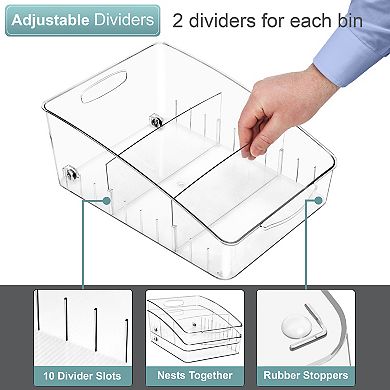 Sorbus 2 Large Clear Bins on Wheels with Dividers - for Kitchen, Pantry & Refrigerator