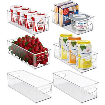 Sorbus 6 Pack Narrow Stackable Clear Bins with Handles- for Kitchen Pantry & Fridge Organization