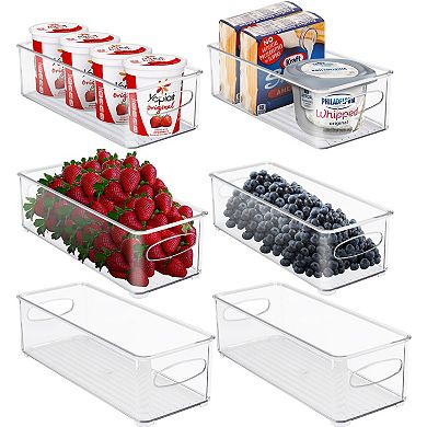 Sorbus 6 Pack Narrow Stackable Clear Bins with Handles- for Kitchen Pantry & Fridge Organization