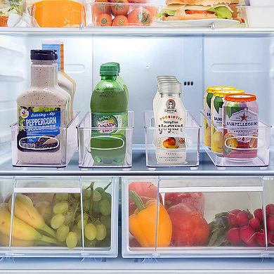 Sorbus 6 Pack Narrow Stackable Clear Bins with Handles- for Kitchen Pantry & Fridge Organization