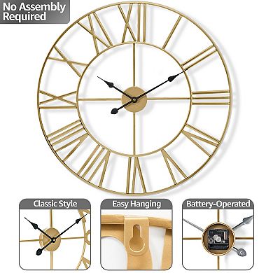 Sorbus 12 inch Decorative Round Roman Numeral Wall Clock
