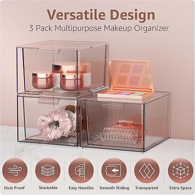 Sorbus 3 Pack Clear Stackable Acrylic Drawer Makeup Organizers
