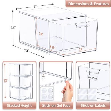 Sorbus 3 Pack Clear Stackable Acrylic Drawer Makeup Organizers