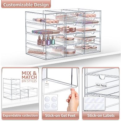 Sorbus 14 Drawers Acrylic Organizer - 3 Pcs Clear Stackable Storage Drawers