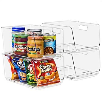 Sorbus 4 Pack Medium Open Front Clear Stackable Bins - Great for Kitchen Organization