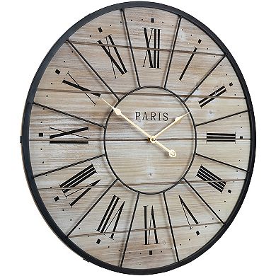 Sorbus 16" Oversized Rustic Farmhouse Style Solid Wood with Metal Details Analog Round Wall Clock
