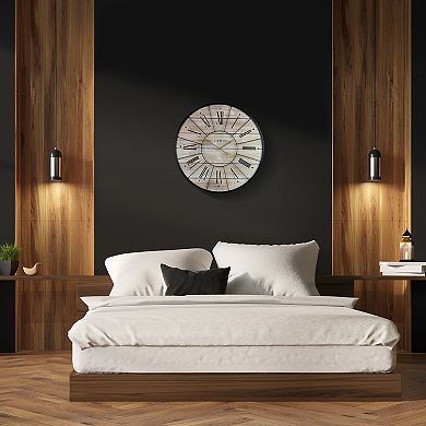 Sorbus 16" Oversized Rustic Farmhouse Style Solid Wood with Metal Details Analog Round Wall Clock