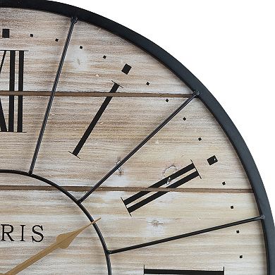 Sorbus 16" Oversized Rustic Farmhouse Style Solid Wood with Metal Details Analog Round Wall Clock