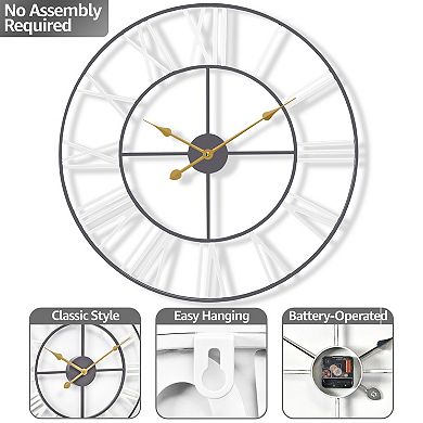Sorbus Large 16 inch Decorative Round Roman Numeral Wall Clock