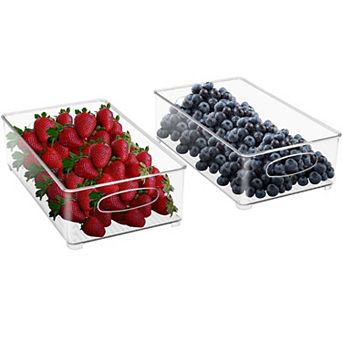Sorbus 2 Pack Medium Stackable Clear Bins with Handles- for Kitchen Pantry & Fridge Organization