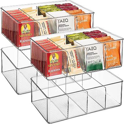 Sorbus 4 Pack Storage Bins with Dividers - Store Tea Bags, Seasonings, Drink Packets, Oatmeal