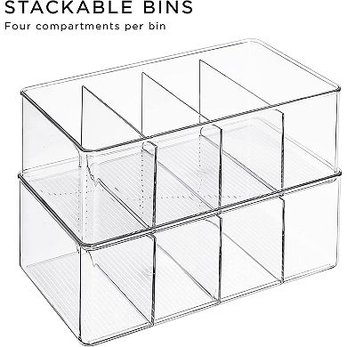 Sorbus 4 Pack Storage Bins with Dividers - Store Tea Bags, Seasonings, Drink Packets, Oatmeal