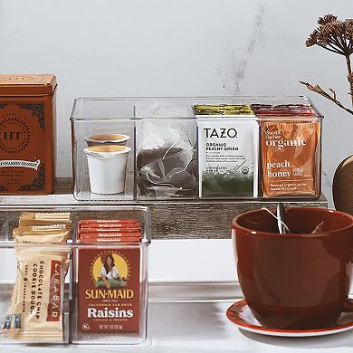 Sorbus 4 Pack Storage Bins with Dividers - Store Tea Bags, Seasonings, Drink Packets, Oatmeal
