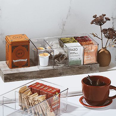 Sorbus 4 Pack Storage Bins with Dividers - Store Tea Bags, Seasonings, Drink Packets, Oatmeal