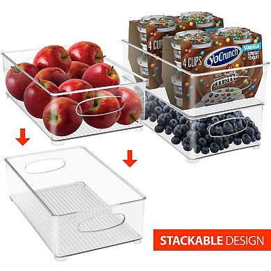 Sorbus 6 Pack Medium Stackable Clear Bins with Handles- for Kitchen Pantry & Fridge Organization