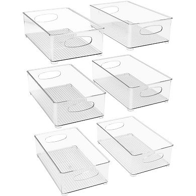 Sorbus 6 Pack Medium Stackable Clear Bins with Handles- for Kitchen Pantry & Fridge Organization