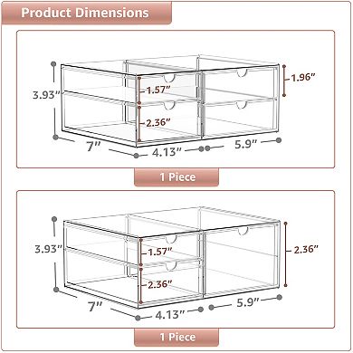 Sorbus 7 Drawers Acrylic Organizer - 2 Pcs Clear Stackable Storage Drawers