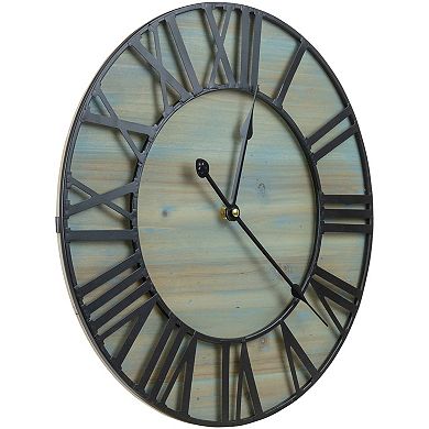 Sorbus 16" Oversized Coastal Style Wooden and Metal Decorative Analog Round Wall Clock