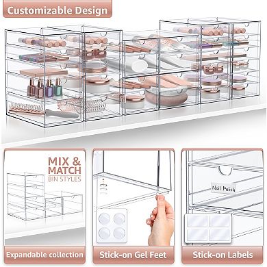 Sorbus 30 Drawers Acrylic Organizer - 6 Pcs Clear Stackable Storage Drawers