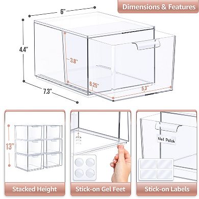 Sorbus 6 Pack Clear Stackable Acrylic Drawer Makeup Organizers