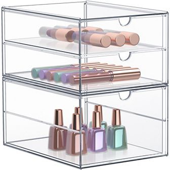 Sorbus 3 Drawers Acrylic Organizer - 2 pc Clear Stackable Storage Drawers