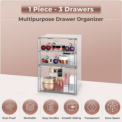 Sorbus 3 Drawers Acrylic Organizer - 2 Pcs Clear Stackable Storage Drawers