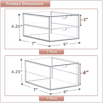 Sorbus 3 Drawers Acrylic Organizer - 2 Pcs Clear Stackable Storage Drawers